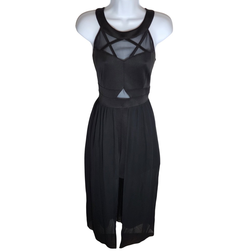 Sweet Storm Black Hi-Lo Pentagram Mesh Harness Cutout Dress Womens Size M